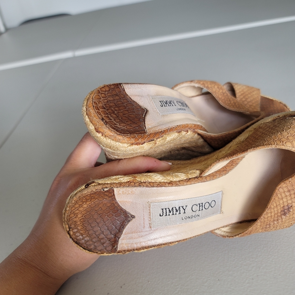 Jimmy Choo Tan Leather Wedge Slides Sandals Size 39 Made in Italy - Picture 11 of 12